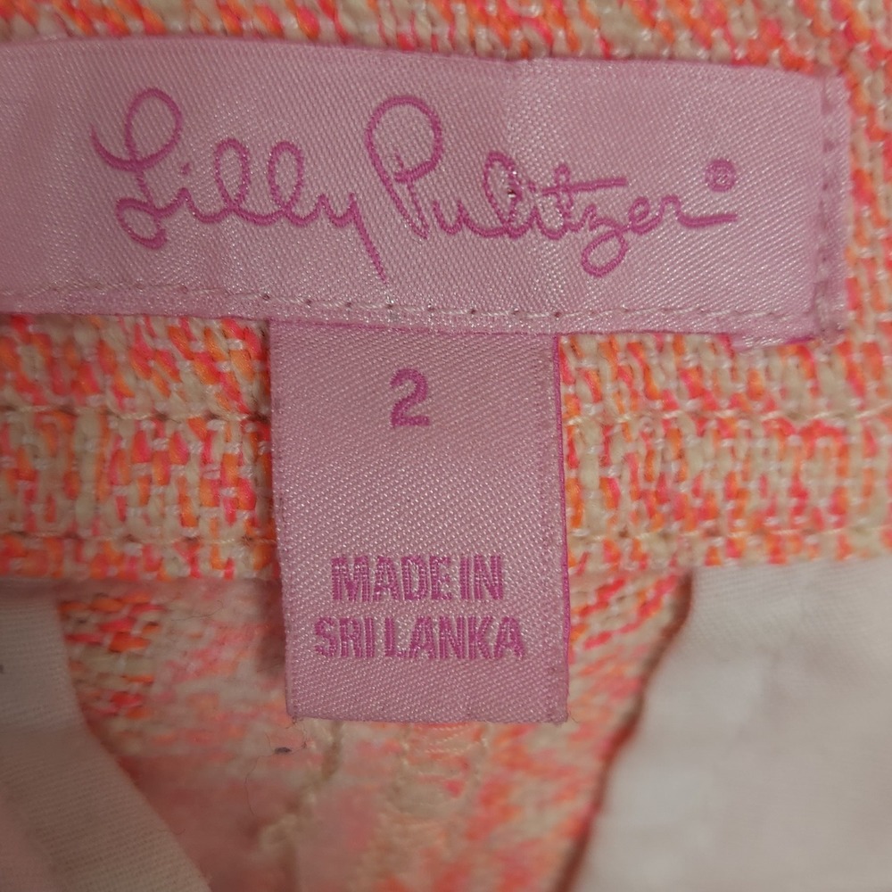 Lilly‎ Pulitzer Coral Tweed Shorts Size 2 Textured Button Fly Casual - Picture 4 of 6